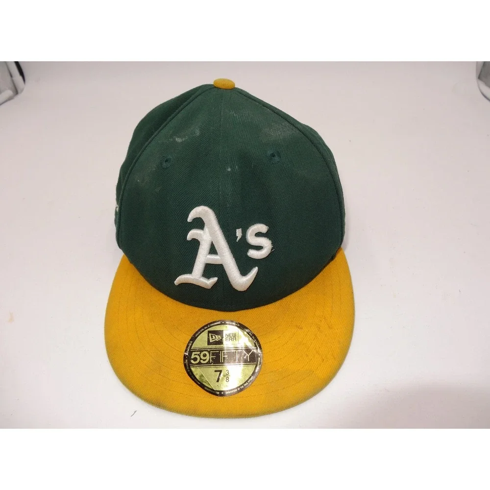 New Era 59FIFTY Oakland Athletics A's Fitted Hat Green Yellow Size 7 3/8